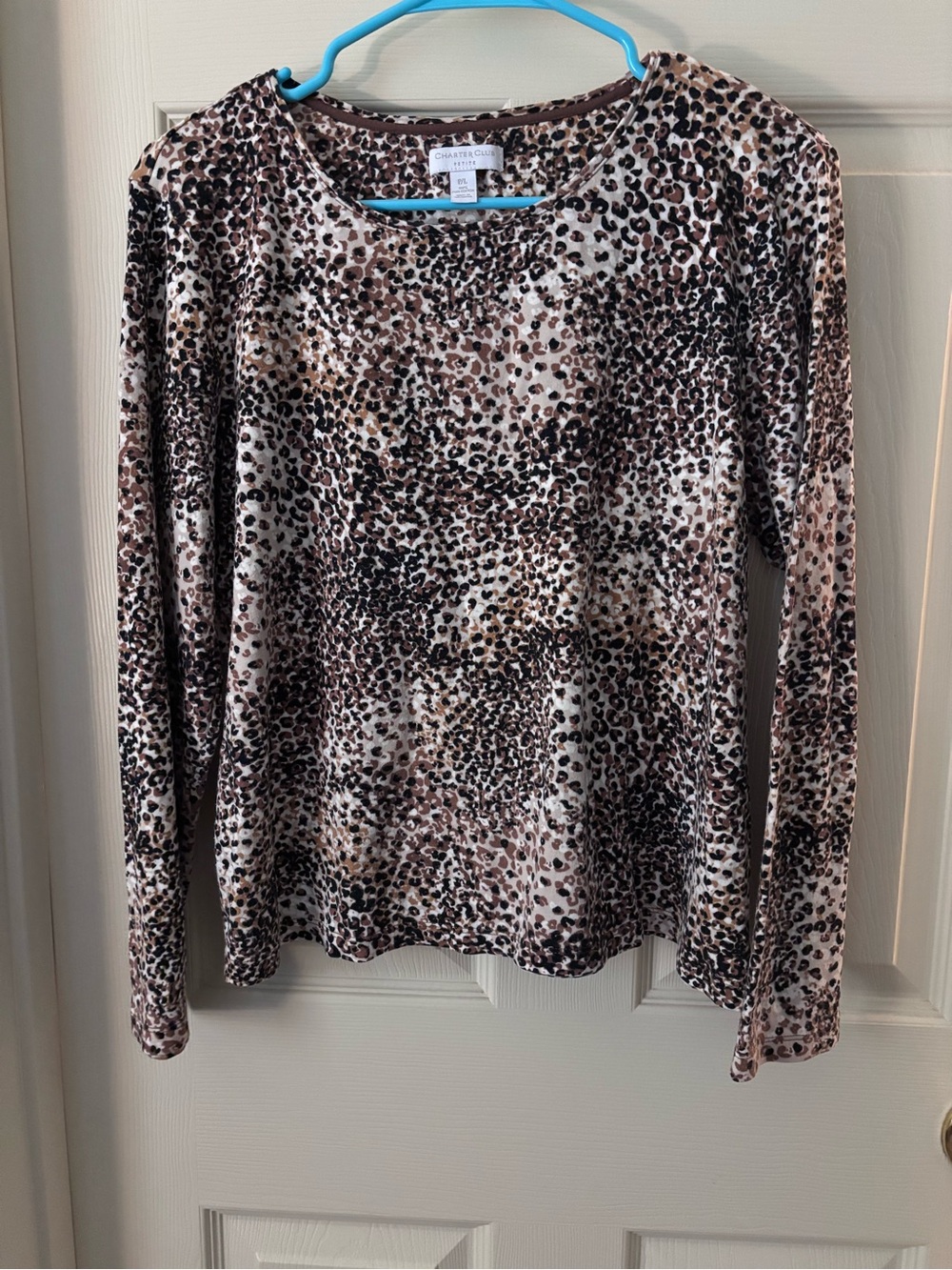 Charter Club Long Sleeve Leopard-Print Tee in Beige, Brown & Black